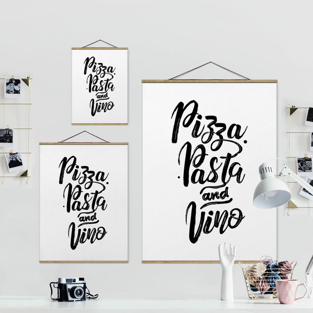 Stoffbild mit Posterleisten - Pizza Pasta und Vino - Hochformat 3:4