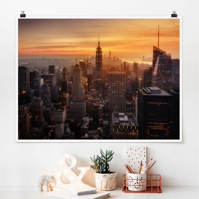 Poster New York Manhattan Skyline Abendstimmung