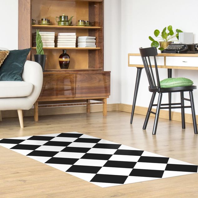 Teppich für Balkon Geometrisches Muster gedrehtes Schachbrett Schwarz Weiß