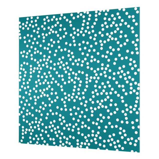 Spritzschutz Glas - Aborigine Punktmuster Blaugrün - Quadrat 1:1