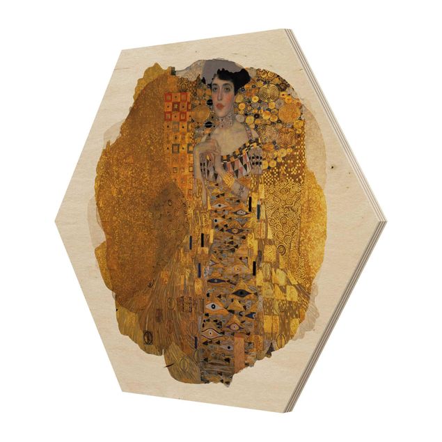 Hexagon Bild Holz - Wasserfarben - Gustav Klimt - Adele Bloch-Bauer I
