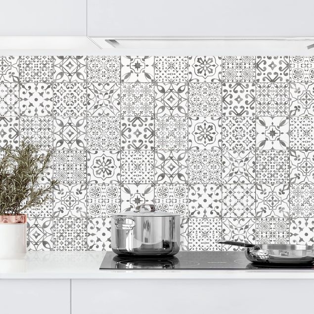 Platte Küchenrückwand Musterfliesen Grau Weiß