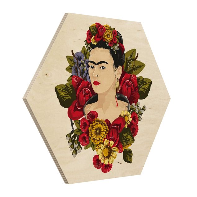 Hexagon Bild Holz - Frida Kahlo - Rosen