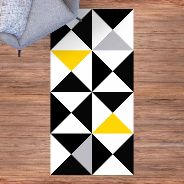 Vinyl-Teppich - Geometrisches Muster große Dreiecke Farbakzent Gelb - Hochformat 1:2