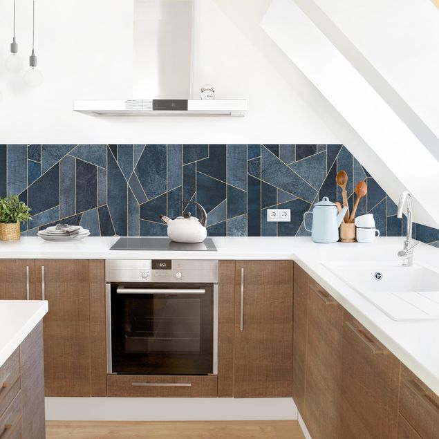 Wandpaneele Küche Blaue Geometrie Aquarell II