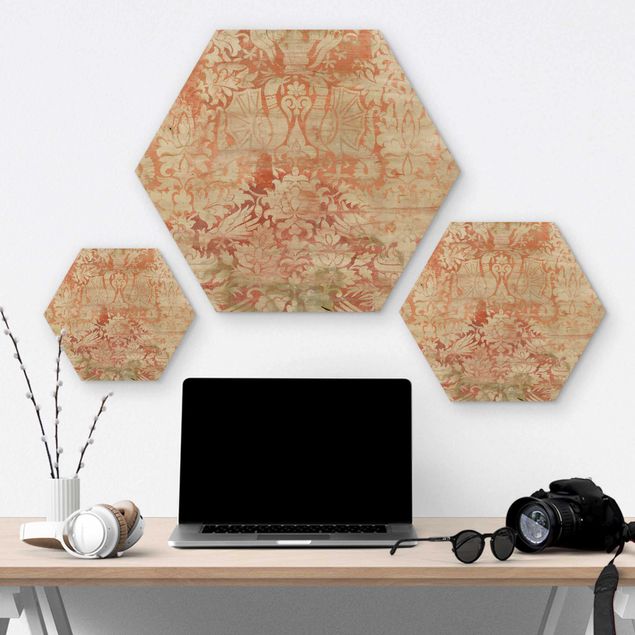 Hexagon Bild Holz - Ornamentgewebe II
