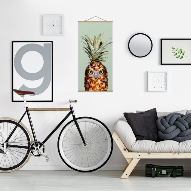 Stoffbilder mit Posterleisten Ananas mit Eule