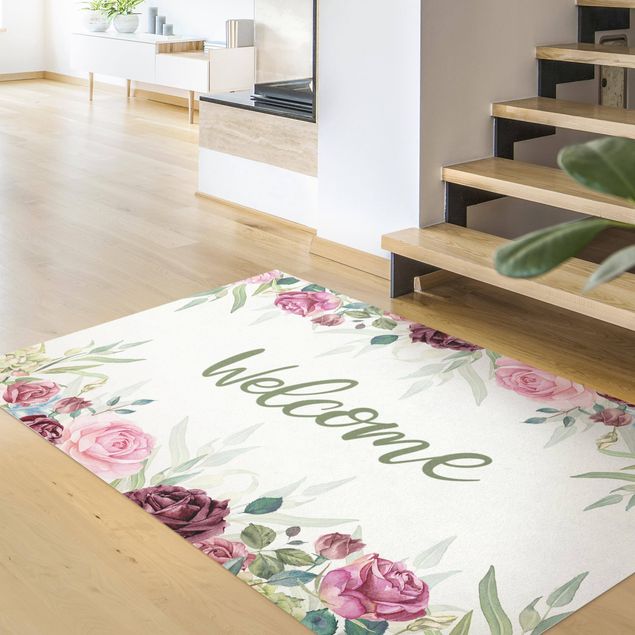 Moderne Teppiche Welcome florales Aquarell