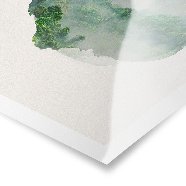 Poster - Wasserfarben - Dschungel im Nebel - Hochformat 4:3