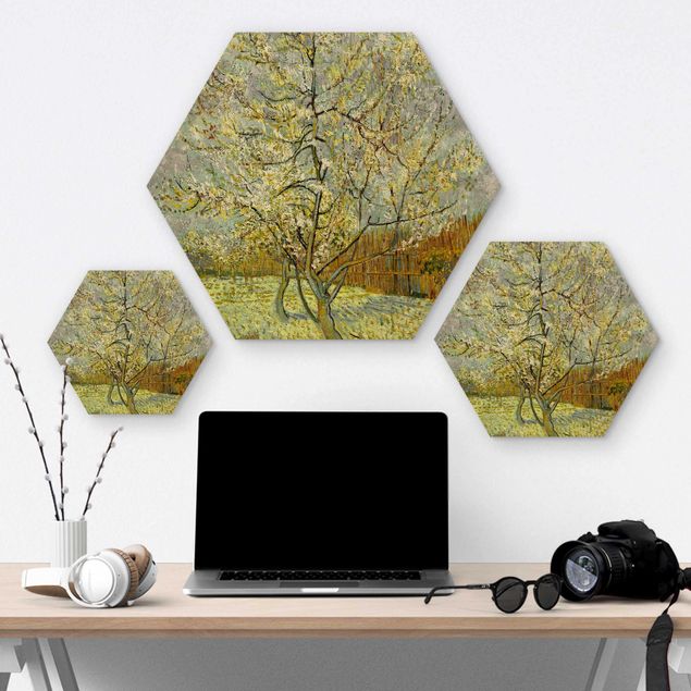 Hexagon Bild Holz - Vincent van Gogh - Pfirsichbaum rosa
