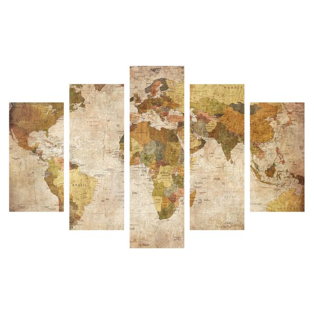 Leinwandbild 5-teilig - Weltkarte