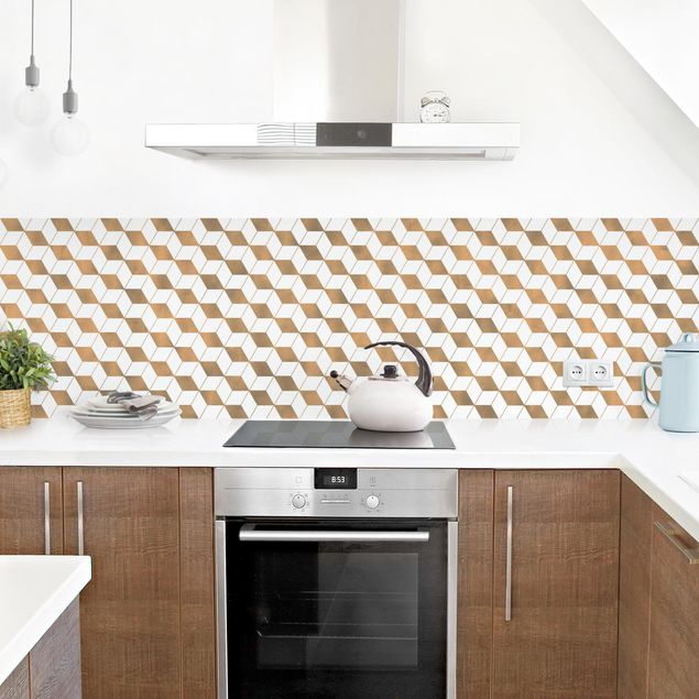Küchenrückwand selbstklebend Würfel Muster in 3D Gold