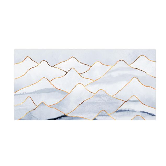Abstrakte Teppiche Aquarell Berge Weiß Gold
