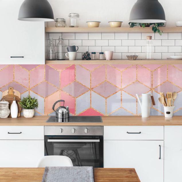 Wandpaneele Küche Buntes Pastell goldene Geometrie