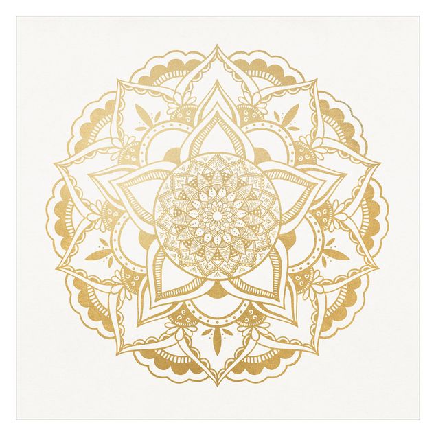 Fototapete - Mandala Blume gold weiß - Fototapete Quadrat