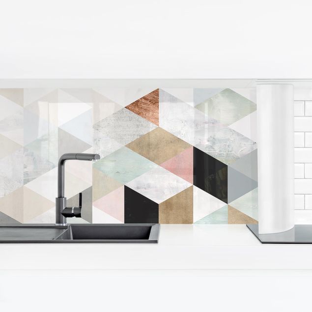 Küchenrückwand selbstklebend Aquarell-Mosaik mit Dreiecken I