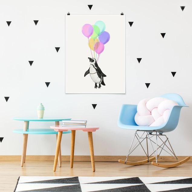 XXL Poster Illustration Pinguin Pastell Luftballons