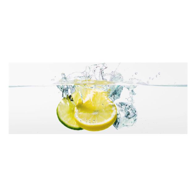 Spritzschutz Glas - Zitrone und Limette im Wasser - Panorama - 5:2