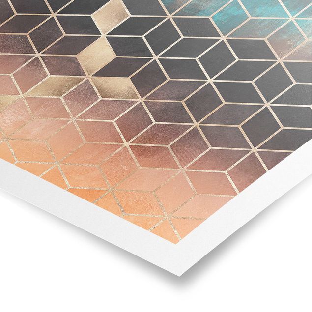 Poster - Türkis Rosé goldene Geometrie - Quadrat 1:1
