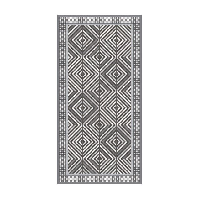 Vinyl-Teppich - Geometrische Fliesen Strudel Grau mit schmalem Mosaikrahmen - Hochformat 1:2