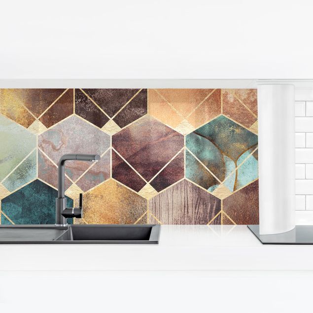 Küchenrückwand selbstklebend Türkise Geometrie goldenes Art Deco