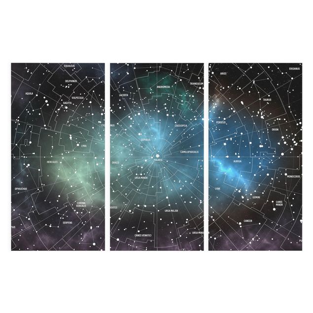 Leinwandbild 3-teilig - Sternbilder Karte Galaxienebel - Hoch 1:2