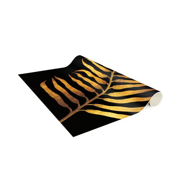 teppich mit blumenmuster Gold - Palmenblatt II auf Schwarz