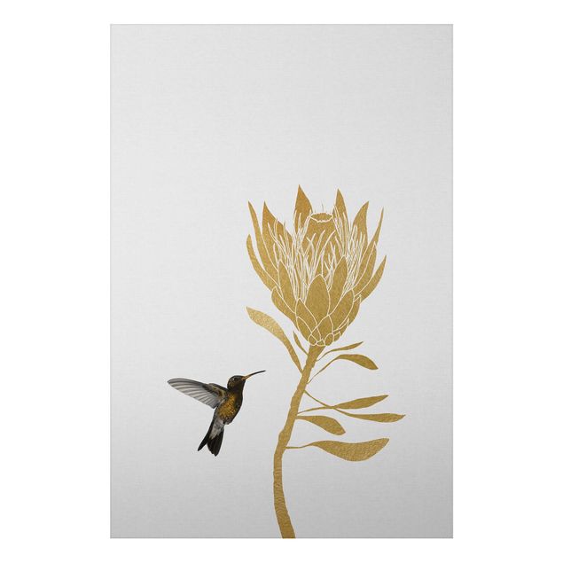 Alu-Dibond - Kolibri und tropische goldene Blüte - Querformat