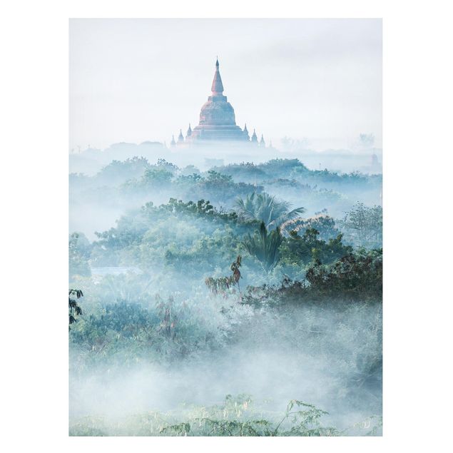 Magnettafel - Morgennebel über dem Dschungel von Bagan - Hochformat 3:4