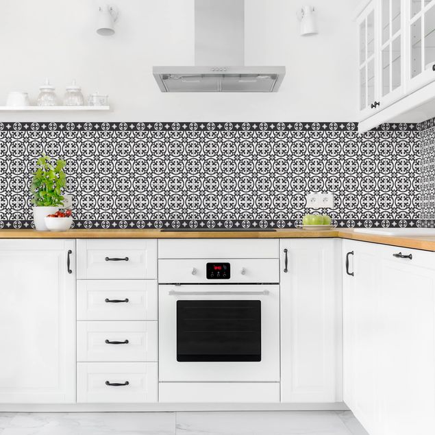 Küche Wandpaneel Geometrischer Fliesenmix Kreise Schwarz