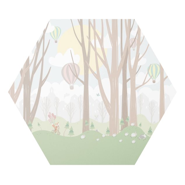 Hexagon Bild Forex - Sonne mit Bäumen und Heißluftballons