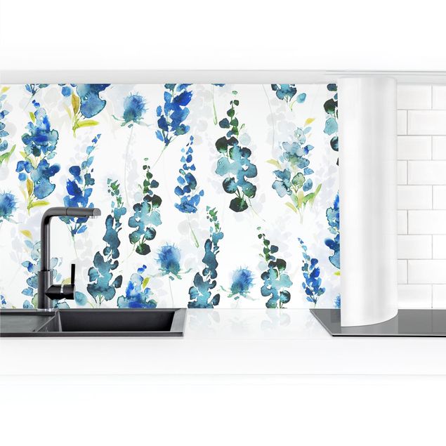 Küchenrückwand selbstklebend Blumenpracht in Blau