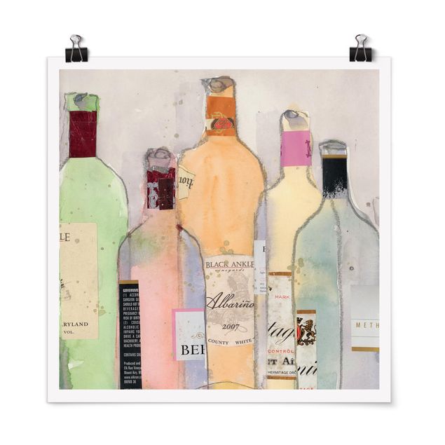 Poster - Weinflaschen in Wasserfarbe II - Quadrat 1:1