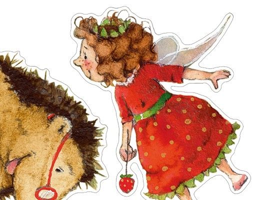 Wandtattoo Kinderzimmer Erdbeerinchen Erdbeerfee - Mit dem Igel Sticker Set