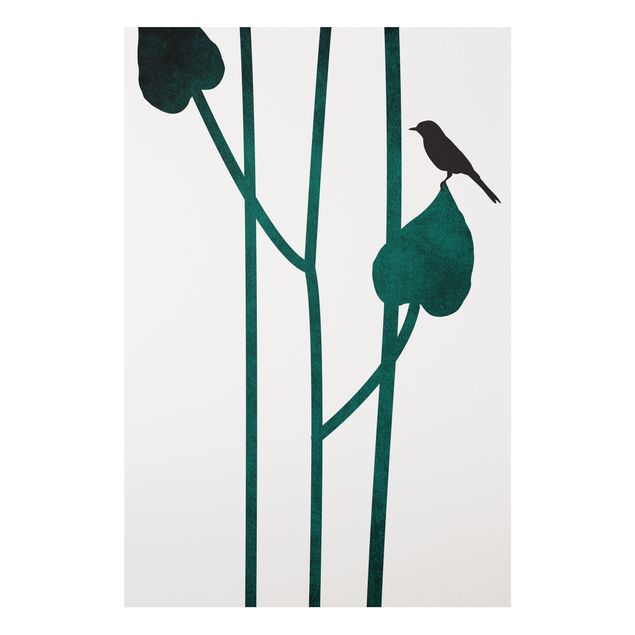 Wandbilder Grafische Pflanzenwelt - Vogel auf Blatt