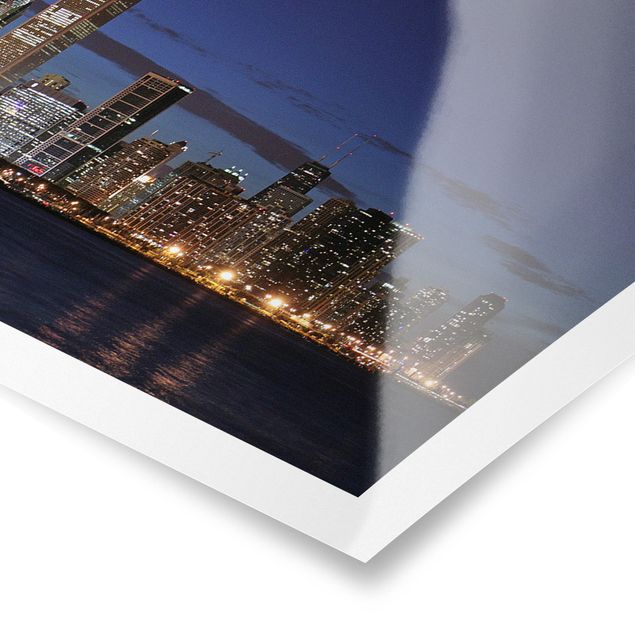 Poster - Chicago Skyline bei Nacht - Panorama Querformat