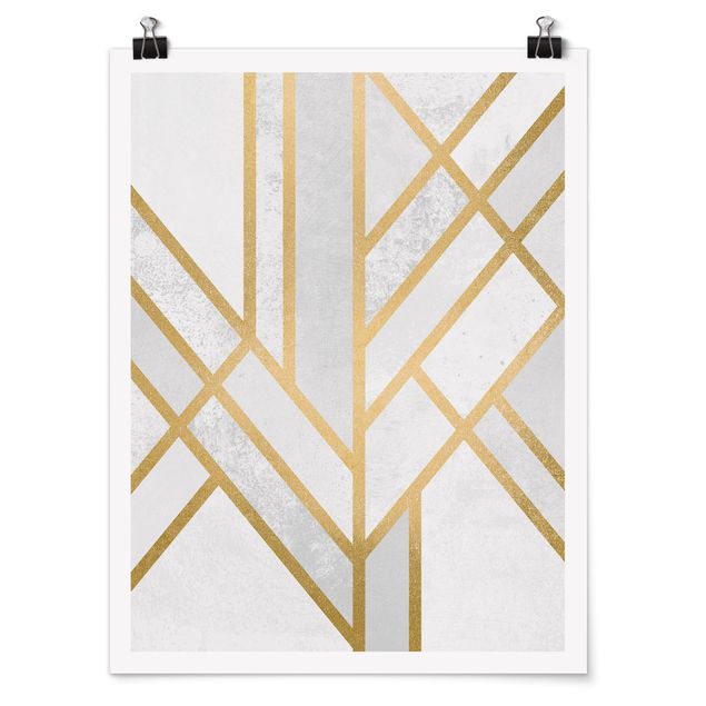 Poster - Art Deco Geometrie Weiß Gold - Hochformat 4:3