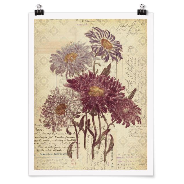 Poster - Vintage Blumen mit Handschrift - Hochformat 3:4