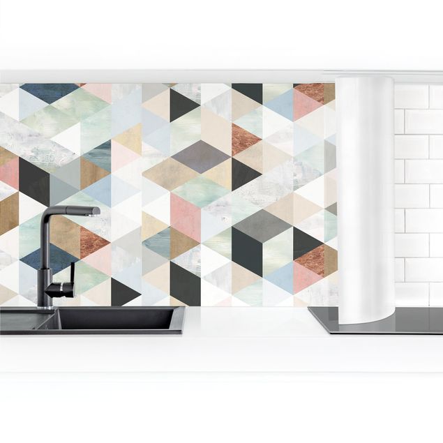 Küchenrückwand selbstklebend Aquarell-Mosaik mit Dreiecken III