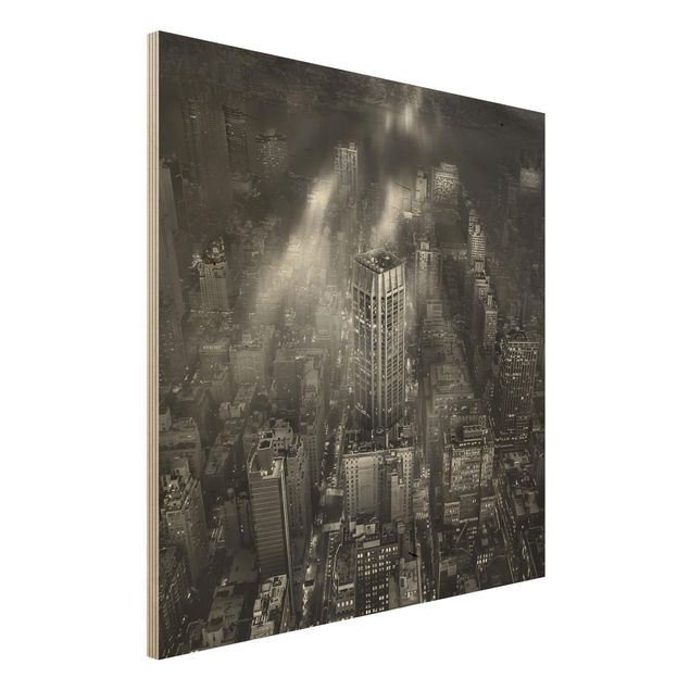 Wandbild Holz Sonnenlicht über New York City