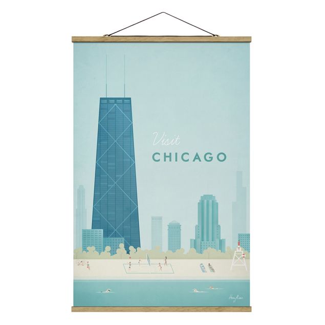 Stoffbild mit Posterleisten - Reiseposter - Chicago - Hochformat 2:3
