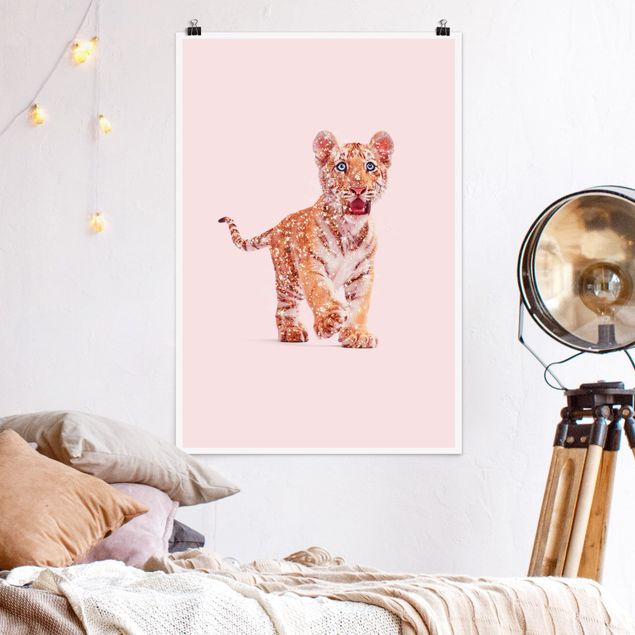 Poster Löwen Tiger mit Glitzer