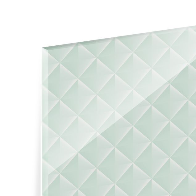 Spritzschutz Glas - Geometrisches 3D Rauten Muster in Mint - Querformat 3:2