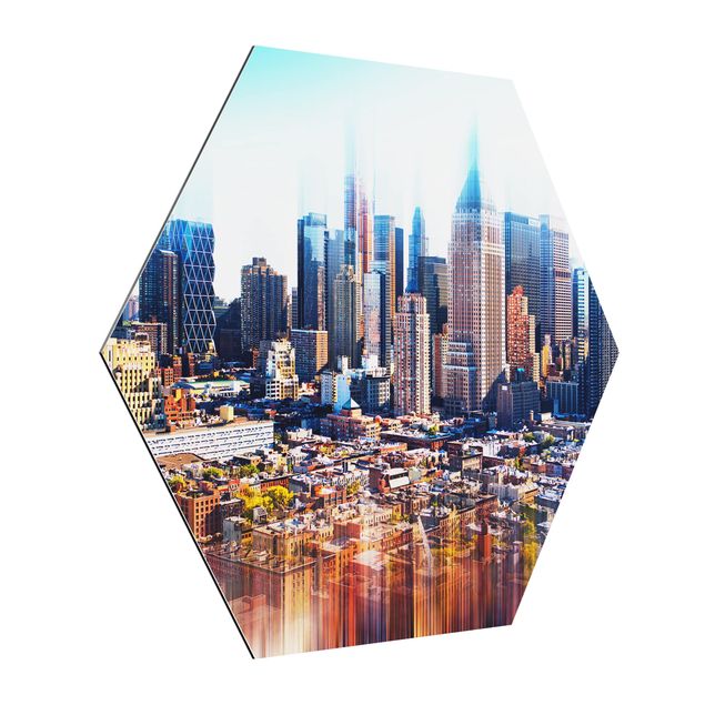 Hexagon Bild Alu-Dibond - Manhattan Skyline Urban Stretch