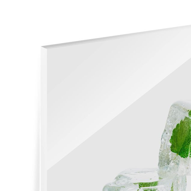 Glas Spritzschutz - Drei Eiswürfel mit Melisse - Quadrat - 1:1