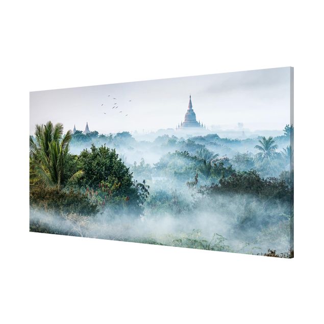 Magnettafel - Morgennebel über dem Dschungel von Bagan - Panorama Querformat