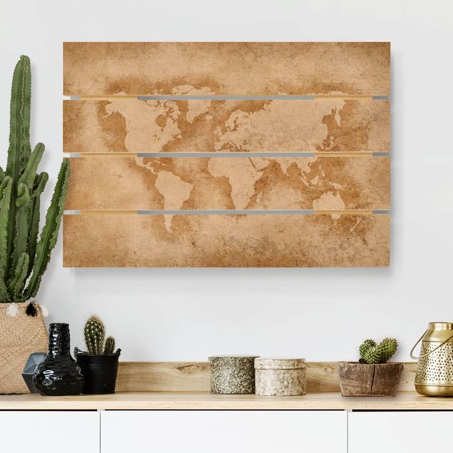 Weltkarte Bild Holz Antike Weltkarte