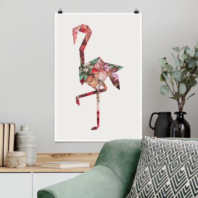 Wand Poster XXL Origami Flamingo