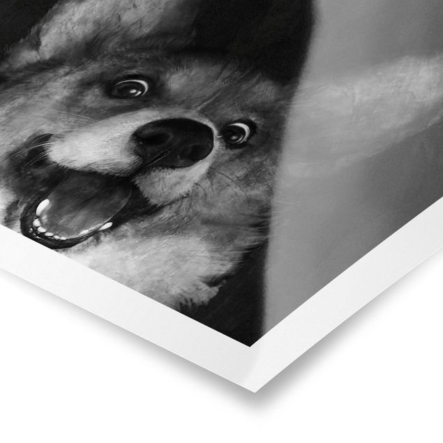 Poster bestellen Illustration Hund Corgi Malerei Schwarz Weiß