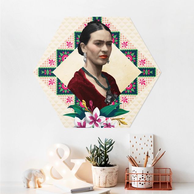 Alu-Dibond Toetzke Hexagon Frida Kahlo WANDBILD 6-eckig DEKO dünn leicht